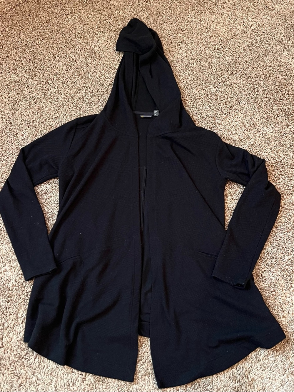 Zella Black Hooded Open-Front Cardigan